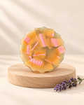 Loofah Soap — Amber & Pink — front view