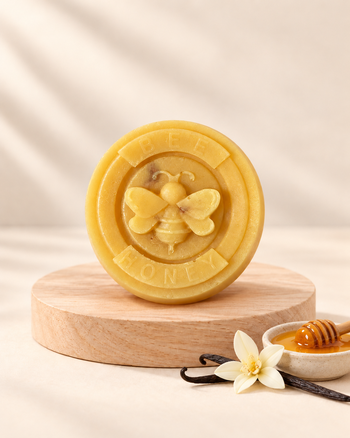 Round honey bee soap — honey, vitamin B and vanilla scent